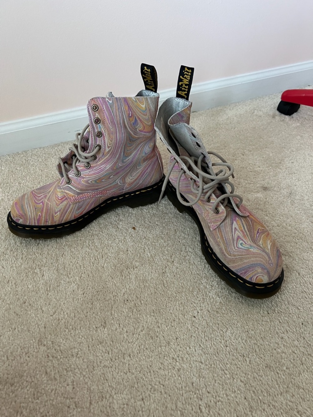 Dr. Martens Marble Lace-Up Boots in Pink, Blue & Cream